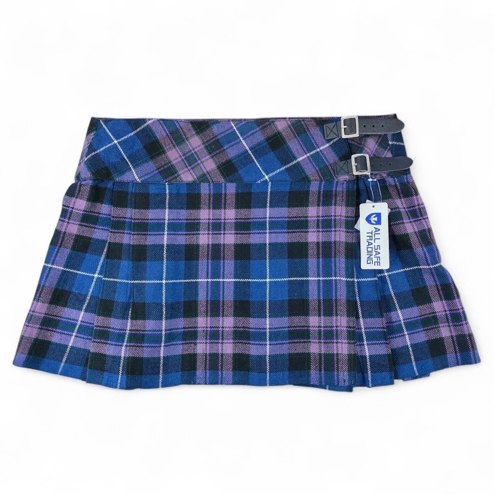 Scottish Design Tartans Blue & Purple Plaid Pleated Mini Kilt Skirt Size 38 NWT